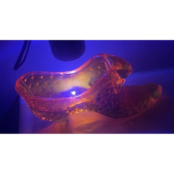 VTG Fenton Orange Red Amberina Hobnail Boot Slipper Shoe Cat Head Art Glass Glow - Picture 14 of 16